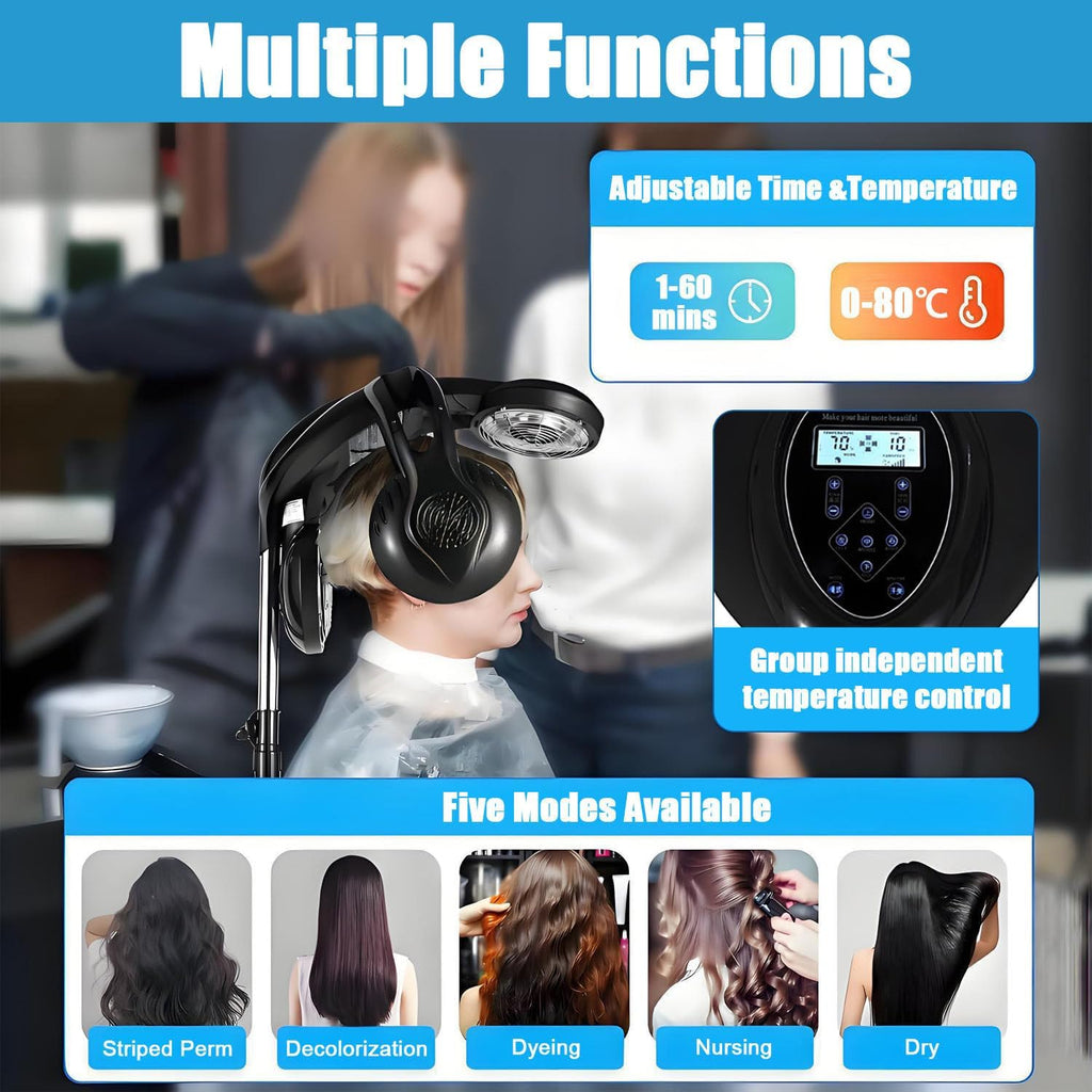 Multifunctional 1500W Salon Hair Dryer &amp; Steamer with 5 Heating Heads thumbnail