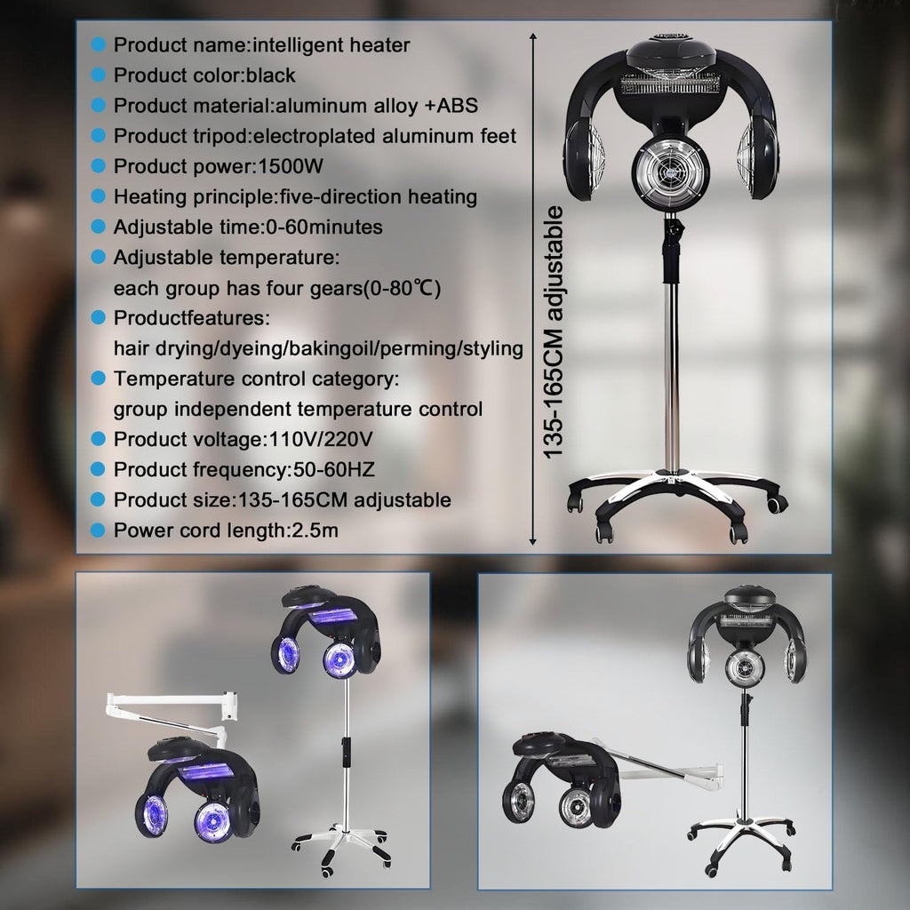 Multifunctional 1500W Salon Hair Dryer &amp; Steamer with 5 Heating Heads thumbnail
