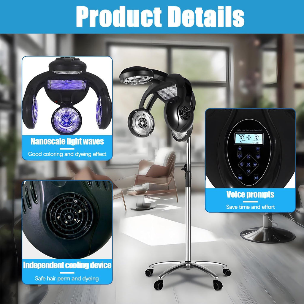 Multifunctional 1500W Salon Hair Dryer &amp; Steamer with 5 Heating Heads thumbnail
